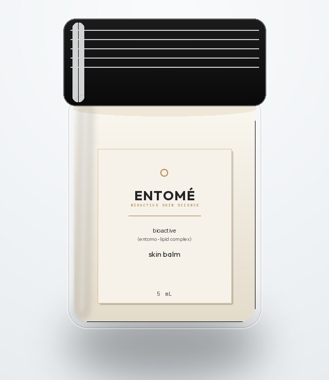 Entomé Skin Balm, ivory label with gold droplet mark