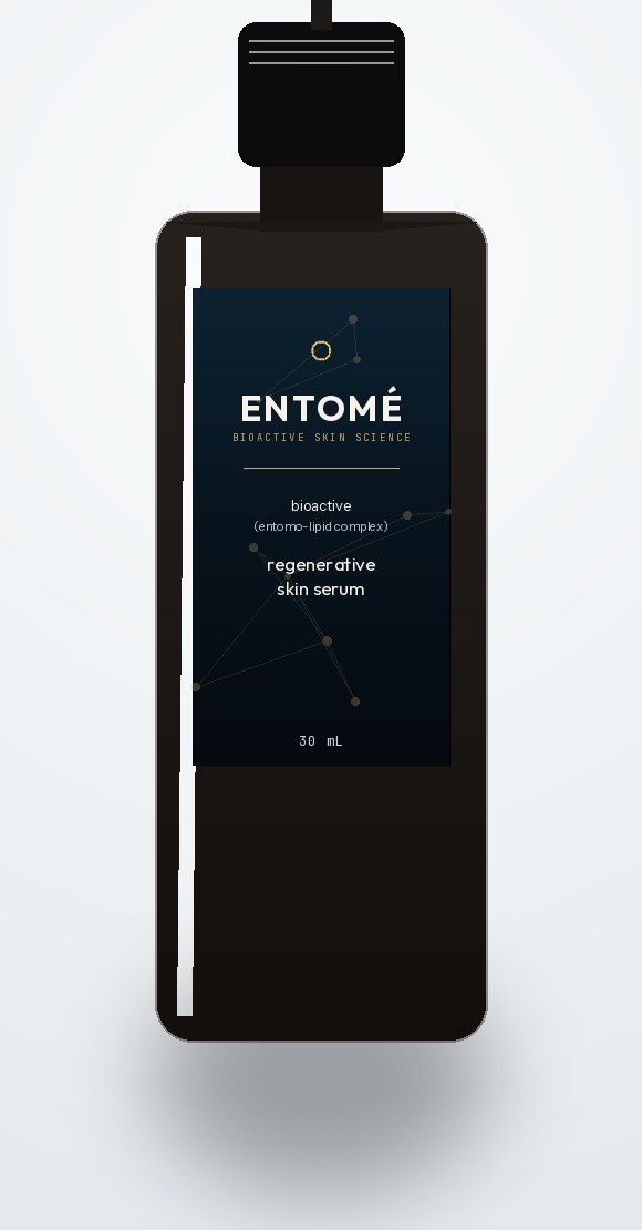 Entomé Regenerative Serum, front view, Midnight Bio Blue label with gold droplet mark